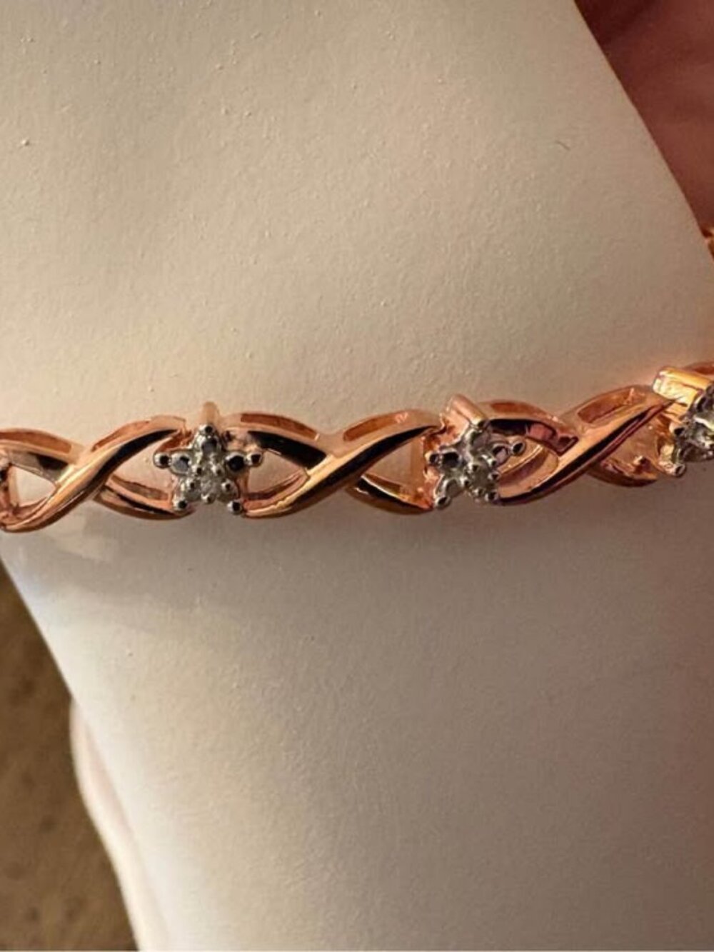 Rose Gold Over Silver 0.10 CTW Natural Diamond Bracelet 7.5 Inches
